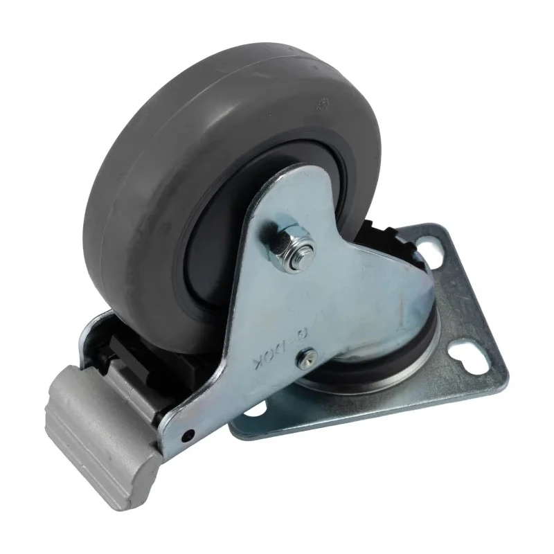 RS PRO Braked Swivel Castor 75 kg Capacity 100 mm Rubber Wheel 140 mm Overall Height 666-7561