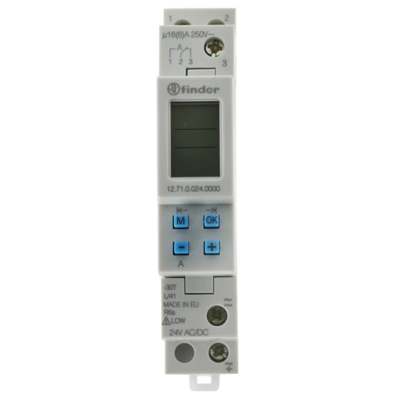 Finder Digital Time Switch 24V AC/DC, SPDT Contact, 30 Memory Spaces, 12 Series 12.71.0.024.0000