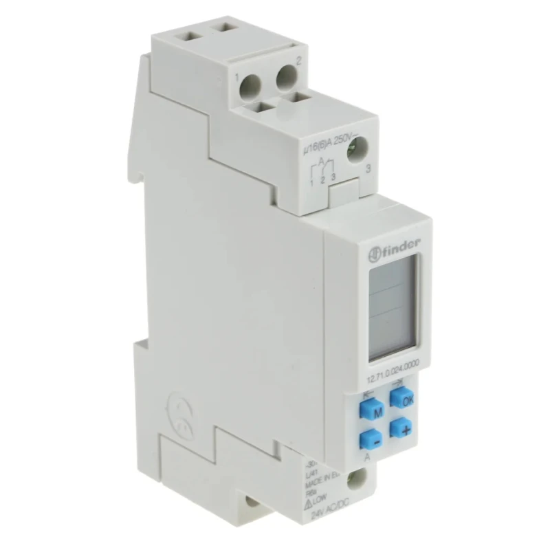 Finder Digital Time Switch 24V AC/DC, SPDT Contact, 30 Memory Spaces, 12 Series 12.71.0.024.0000