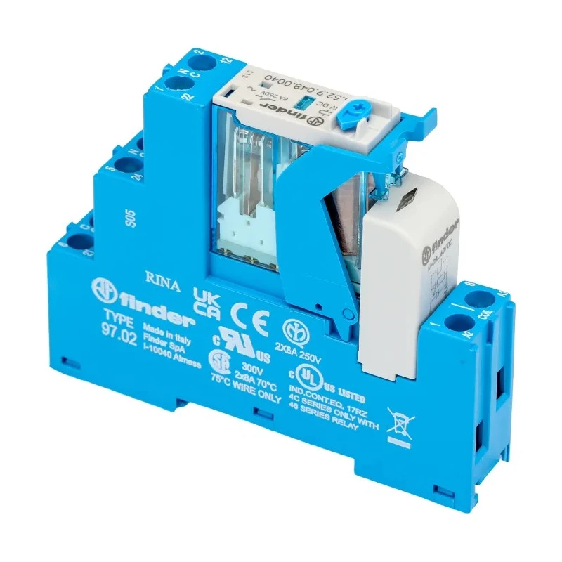 Finder 4C Series Electromechanical Interface Relay, DIN Rail Mount, 48V DC Coil, DPDT, 8A Load Current 4C.02.9.048.0050SPA