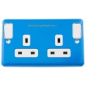 MK Electric 13A Blue 2 Gang Plug Socket Albany Plus Indoor Flush Mount Type G Rocker Switch K2947CE BLU
