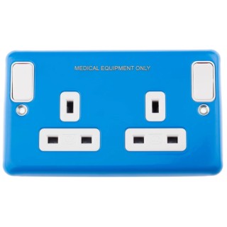 MK Electric 13A Blue 2 Gang Plug Socket Albany Plus Indoor Flush Mount Type G Rocker Switch K2947CE BLU