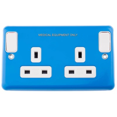 MK Electric 13A Blue 2 Gang Plug Socket Albany Plus Indoor Flush Mount Type G Rocker Switch K2947CE BLU