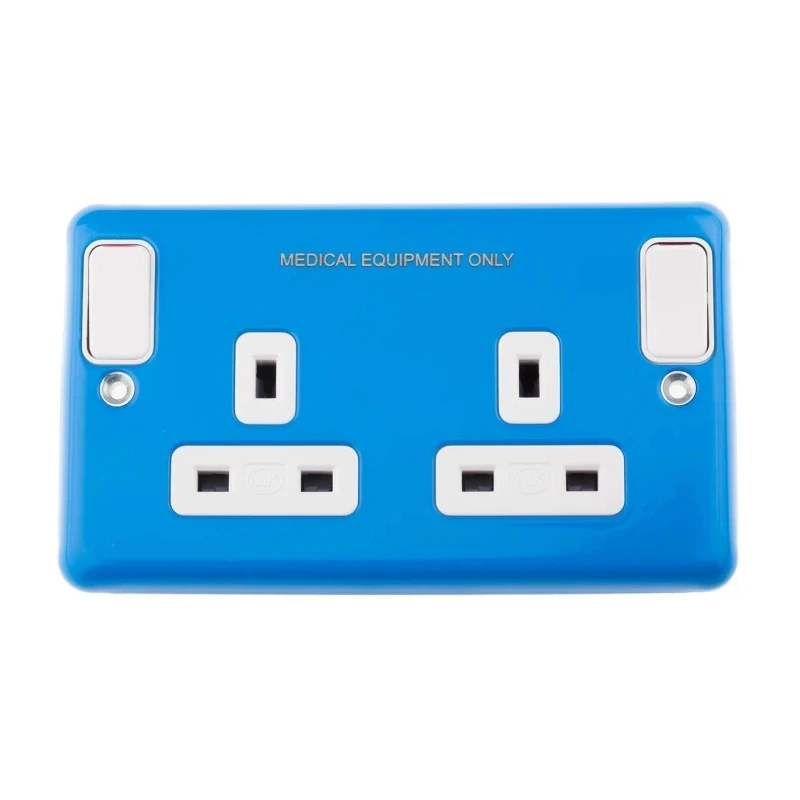 MK Electric 13A Blue 2 Gang Plug Socket Albany Plus Indoor Flush Mount Type G Rocker Switch K2947CE BLU