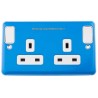 MK Electric 13A Blue 2 Gang Plug Socket Albany Plus Indoor Flush Mount Type G Rocker Switch K2947CE BLU