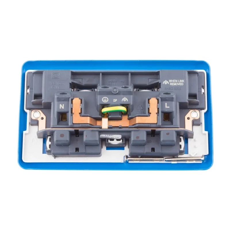 MK Electric 13A Blue 2 Gang Plug Socket Albany Plus Indoor Flush Mount Type G Rocker Switch K2947CE BLU