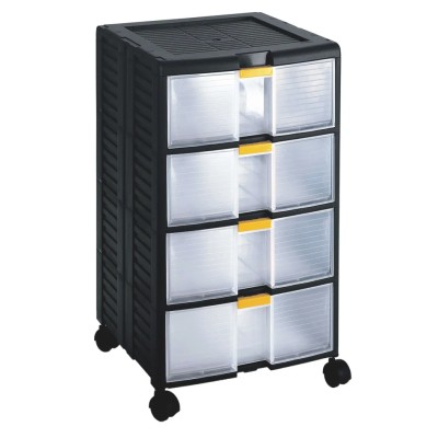 RS PRO Durable Polypropylene 4 Drawer Storage Unit 629 mm x 391 mm x 390 mm Black 838-6539
