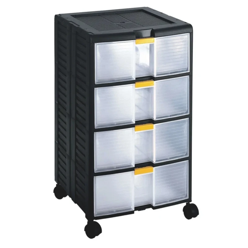 RS PRO Durable Polypropylene 4 Drawer Storage Unit 629 mm x 391 mm x 390 mm Black 838-6539