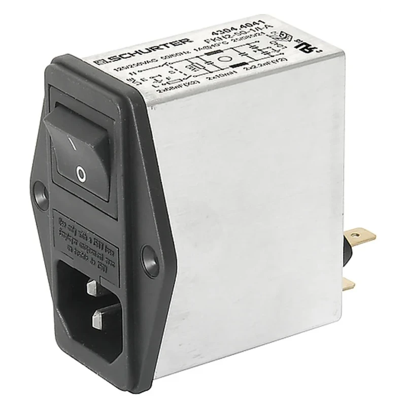 Schurter IEC Connector Male 2 Pole 2 Fuse 10A 250V AC Screw Mount Quick Connect 4304.4065