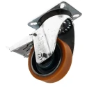 LAG Braked Swivel Castor, 300 kg Load Capacity, 100 mm Polyurethane Wheel, Galvanised Steel Frame, Model 23603 FR
