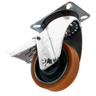 LAG Braked Swivel Castor, 300 kg Load Capacity, 100 mm Polyurethane Wheel, Galvanised Steel Frame, Model 23603 FR