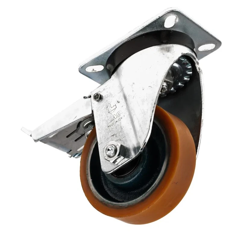 LAG Braked Swivel Castor, 300 kg Load Capacity, 100 mm Polyurethane Wheel, Galvanised Steel Frame, Model 23603 FR