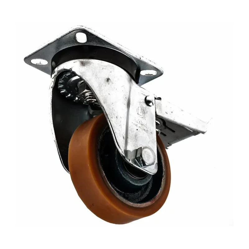 LAG Braked Swivel Castor, 300 kg Load Capacity, 100 mm Polyurethane Wheel, Galvanised Steel Frame, Model 23603 FR
