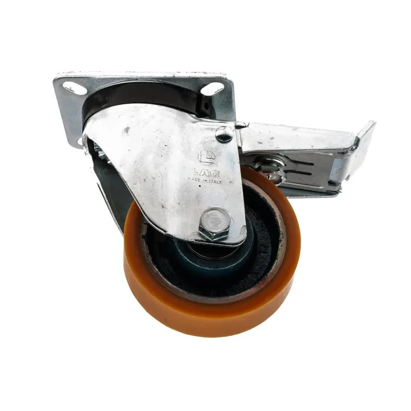 LAG Braked Swivel Castor, 300 kg Load Capacity, 100 mm Polyurethane Wheel, Galvanised Steel Frame, Model 23603 FR