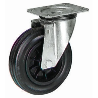 LAG Swivel Castor, 50 kg Capacity, 80 mm Wheel Diameter, Rubber Wheel, Galvanised Steel Frame, Model 13904