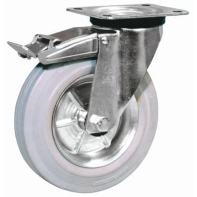 LAG Braked Swivel Castor, 80 kg Load Capacity, 100 mm Rubber Wheel, Galvanised Steel Frame, Model 12258G FR