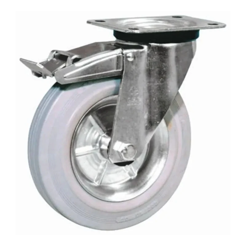 LAG Braked Swivel Castor, 80 kg Load Capacity, 100 mm Rubber Wheel, Galvanised Steel Frame, Model 12258G FR