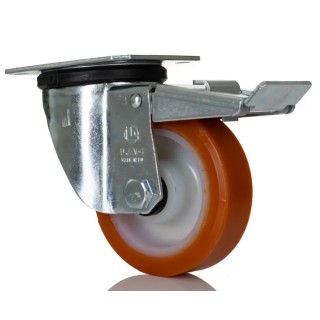 LAG Braked Swivel Castor 200 kg Capacity 100 mm Polyurethane Wheel 129 mm Overall Height Model 20029 FR