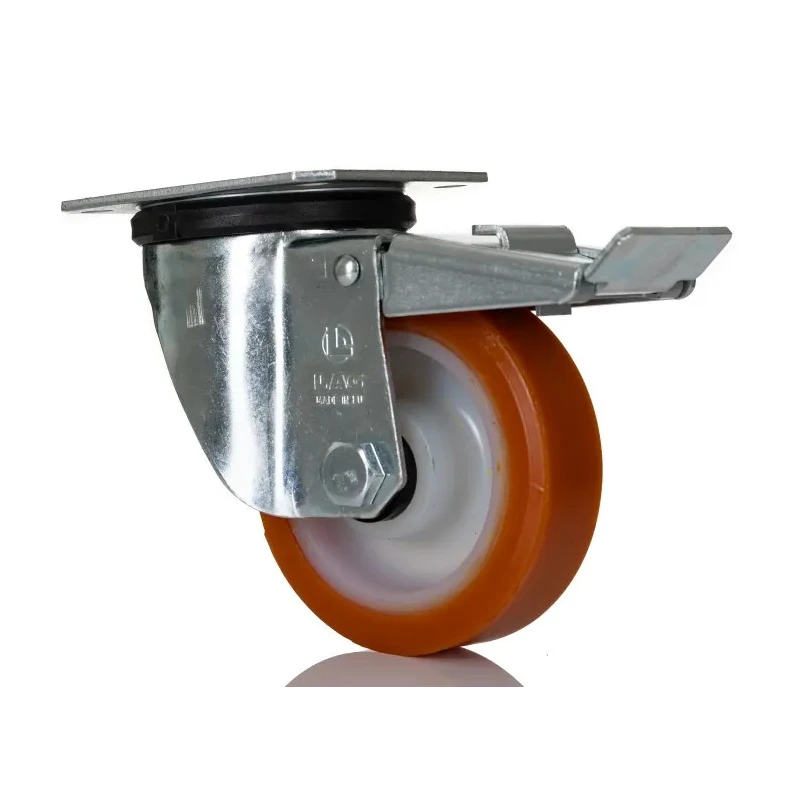 LAG Braked Swivel Castor 200 kg Capacity 100 mm Polyurethane Wheel 129 mm Overall Height Model 20029 FR