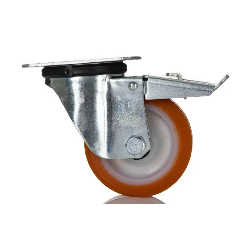 LAG Braked Swivel Castor 200 kg Capacity 100 mm Polyurethane Wheel 129 mm Overall Height Model 20029 FR
