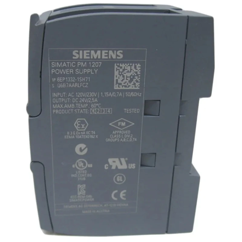 Siemens SIMATIC S7-1200 Switched Mode DIN Rail Power Supply 132V AC Input 24V DC 2.5A Output 60W 6EP1332-1SH71