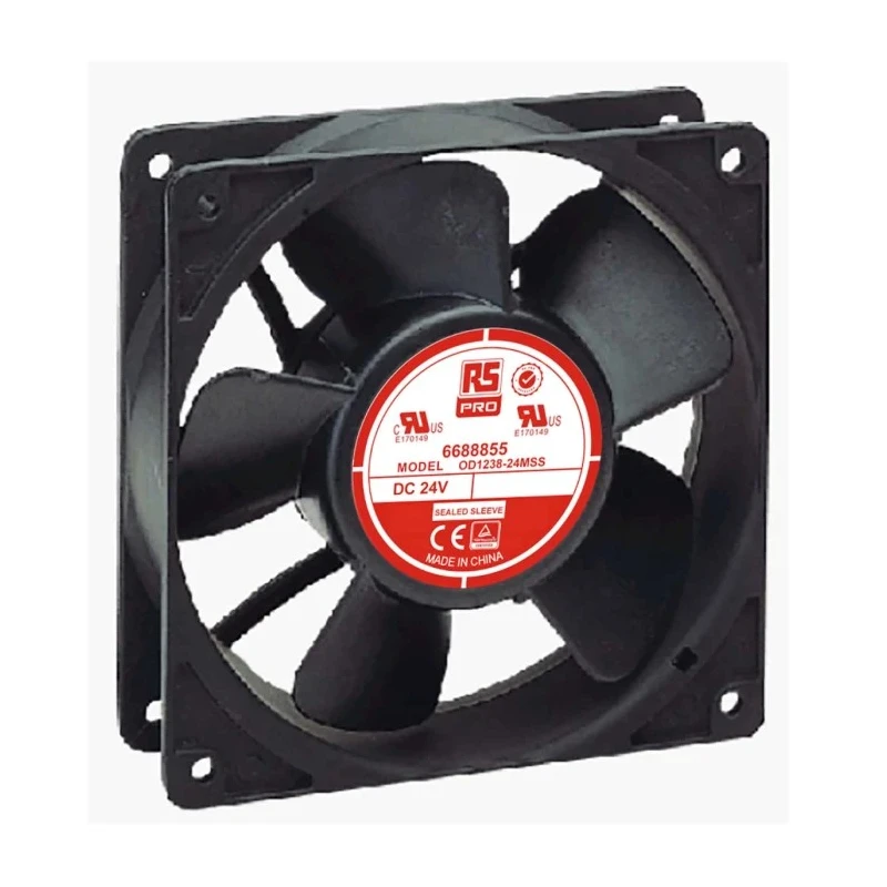RS PRO Axial Fan 24V DC 163.1 m³/h Air Flow 4.8 W Power 230 mA Current Max 120 mm Square Frame 2540 RPM 668-8855