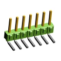 TE Connectivity AMPMODU MOD II Series Right Angle Through Hole Pin Header, 7 Contacts, 2.54 mm Pitch, 1 Row, Brass 826652-7