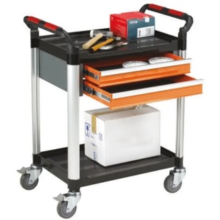 RS PRO 2 Shelf Aluminium Rubber Trolley 2 Shelves, Plastic Platform 630 mm Length, Rubber Wheels 100 mm Diameter 669-3768