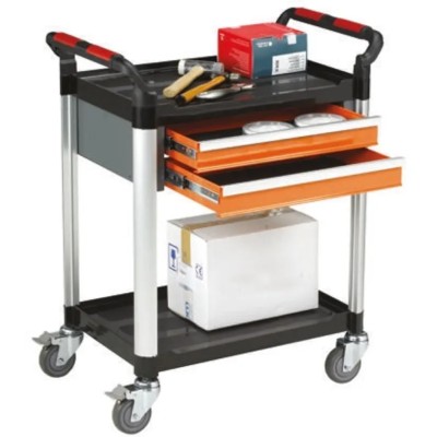 RS PRO 2 Shelf Aluminium Rubber Trolley 2 Shelves, Plastic Platform 630 mm Length, Rubber Wheels 100 mm Diameter 669-3768