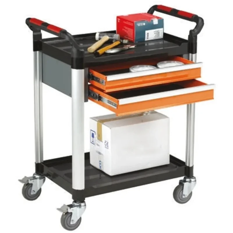 RS PRO 2 Shelf Aluminium Rubber Trolley 2 Shelves, Plastic Platform 630 mm Length, Rubber Wheels 100 mm Diameter 669-3768
