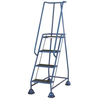 RS PRO 4 Tread Steel, Rubber Safety Steps with 1.03m Platform Height, Blue, Tubular Framed Mobile Safety Steps 669-3734