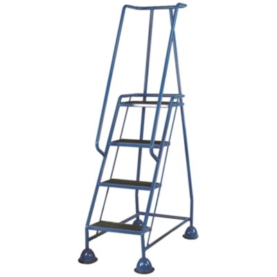 RS PRO 4 Tread Steel, Rubber Safety Steps with 1.03m Platform Height, Blue, Tubular Framed Mobile Safety Steps 669-3734