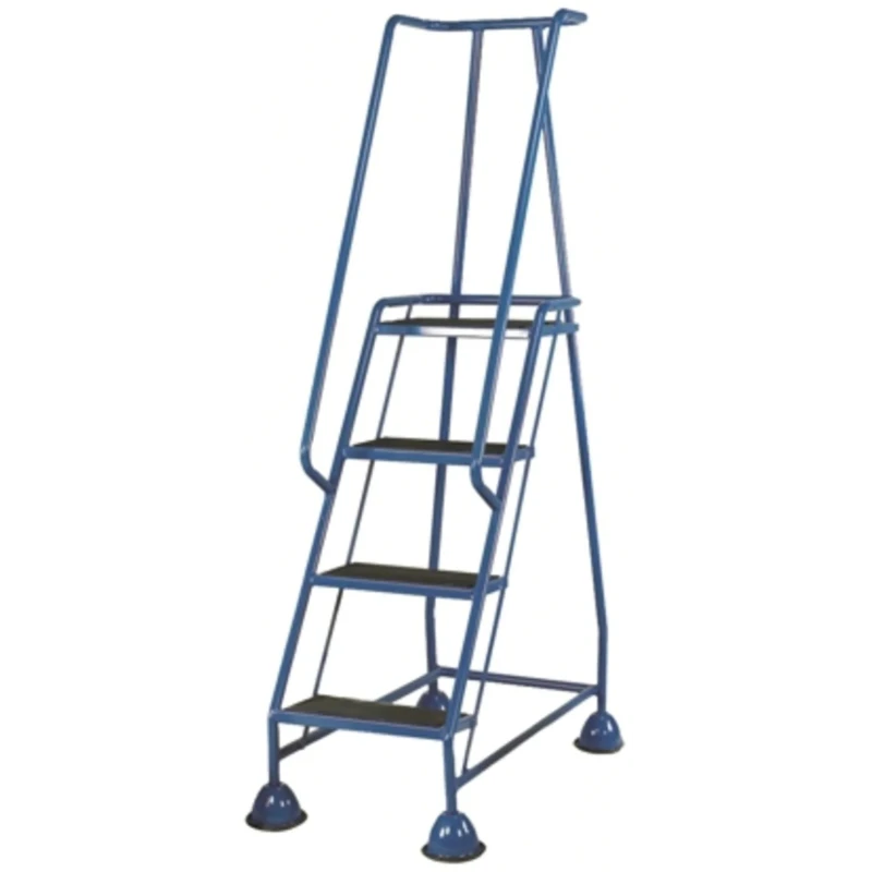 RS PRO 4 Tread Steel, Rubber Safety Steps with 1.03m Platform Height, Blue, Tubular Framed Mobile Safety Steps 669-3734