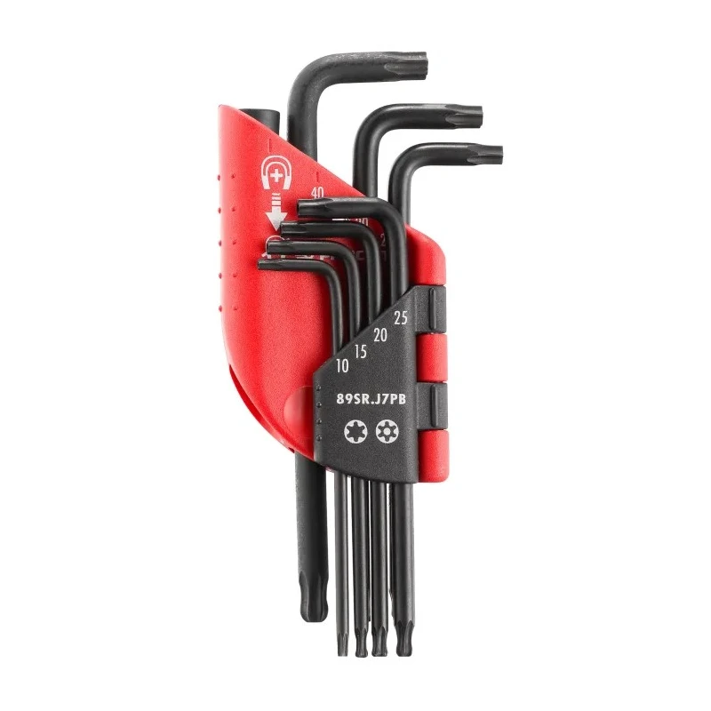 Facom 7-Piece Torx Key Set, L Shape, Long Arm Carbon Silicon Steel, Phosphate Finish 89SR.J7PB
