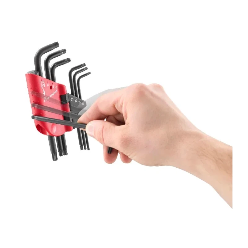 Facom 7-Piece Torx Key Set, L Shape, Long Arm Carbon Silicon Steel, Phosphate Finish 89SR.J7PB