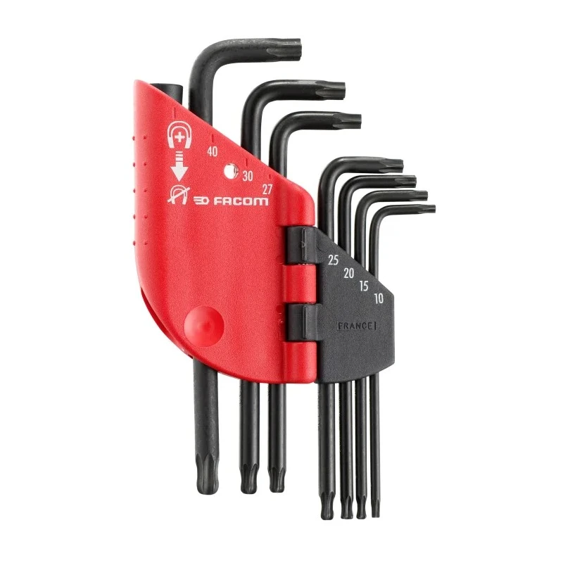 Facom 7-Piece Torx Key Set, L Shape, Long Arm Carbon Silicon Steel, Phosphate Finish 89SR.J7PB