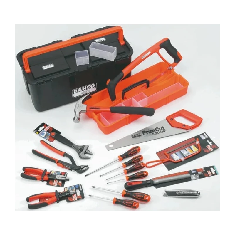 Bahco 16 Piece Engineer Tool Kit with Screwdriver, Wrenches, Hammer, Saw, Knife in Storage Box 4740
