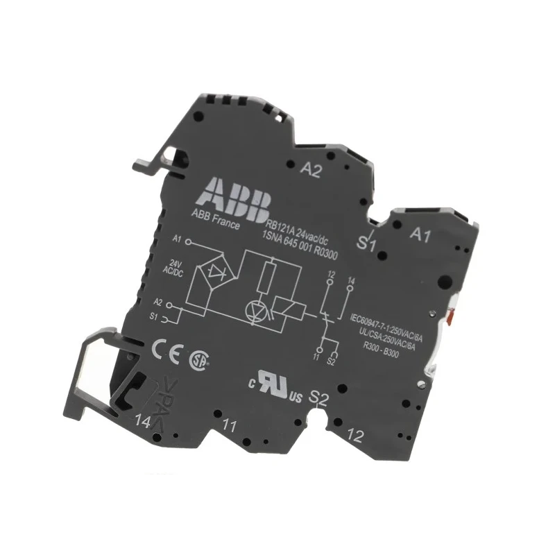 ABB R600 Series Interface Relay DIN Rail Mount 24V ac/dc Coil SPDT Contact 6A Switching Current 1SNA645001R0300 RB121-24VUC