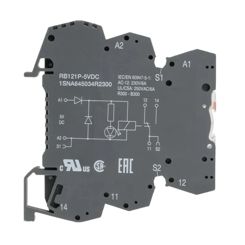 ABB R600 Series Electromechanical Interface Relay, DIN Rail Mount, 5V dc Coil, SPDT, 6A 1SNA645034R2300 RB121P-5VDC