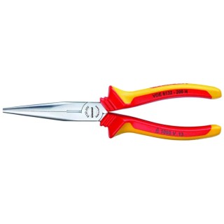 Gedore VDE 8132-200 H Long Nose Plier Long, Flat-Round 200mm Overall, Stainless Steel, Chrome Finish, VDE/1000V Approved
