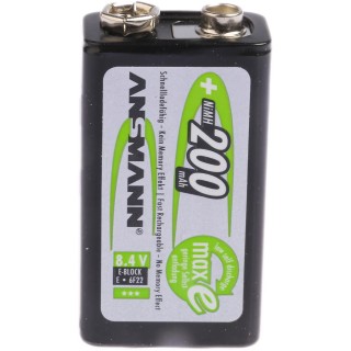 Ansmann 9V NiMH Rechargeable Battery 200 mAh Capacity, Press Stud Terminal, Model 5035342