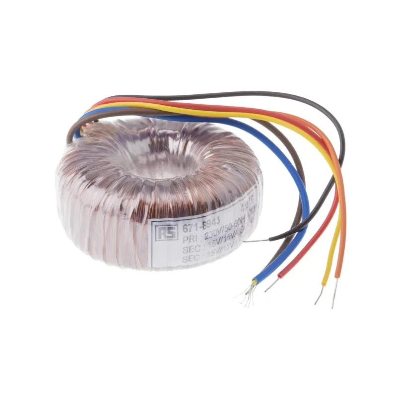 RS PRO 230 V AC Toroidal Transformer 2 x 15 V AC 1A 30 VA Low Noise 60 Hz 671-8943