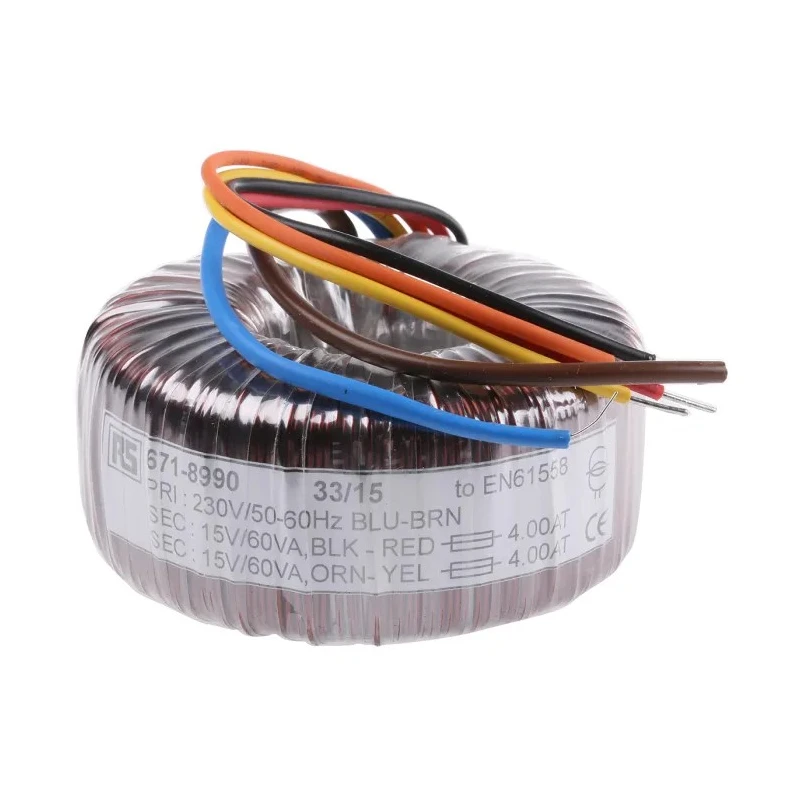 RS PRO Toroidal Transformer 230 V ac 2 x 15 V ac 120 VA 2 Output 671-8990