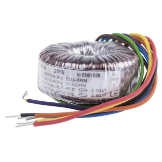 RS PRO Toroidal Transformer Dual 115 V ac / 230 V ac Primary 2 x 6 V ac Secondary 2 Output 30 VA 671-9066
