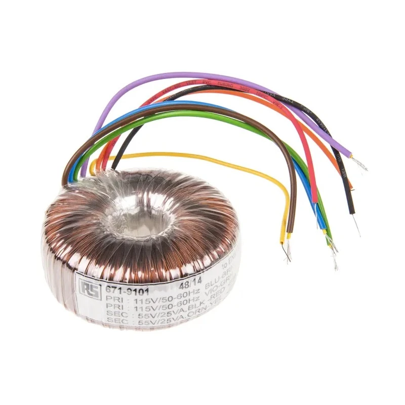 RS PRO Toroidal Transformer 230 V AC 2 x 55 V AC 2 Output 50 VA 455mA Copper Conductor Termination Wire 671-9101