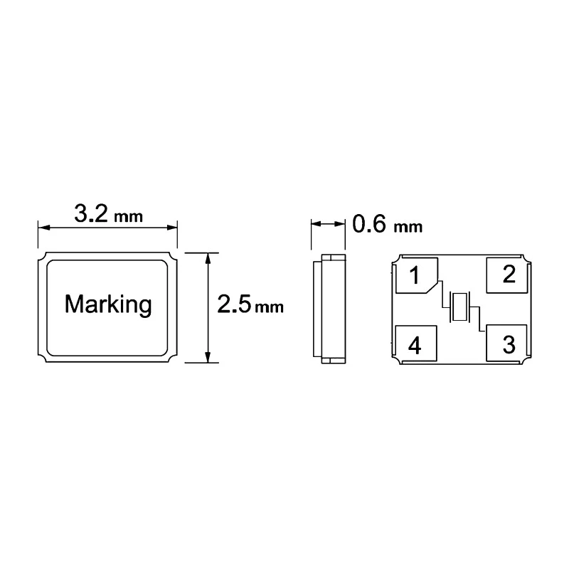 AKER 12 MHz Crystal ±30 ppm Surface Mount 4-Pin Ceramic Case 3.2 x 2.5 x 0.75 mm C3E-12.000-12-3030-X