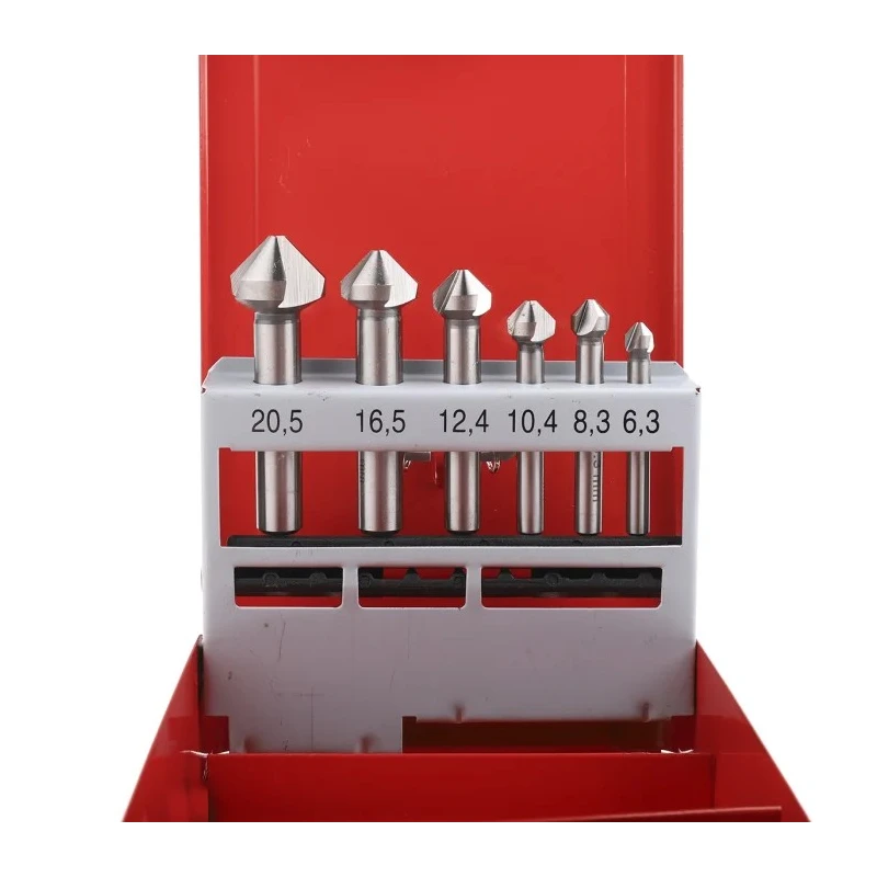 RS PRO High-Speed Steel Countersink Drill Bit Set, 3 Flutes, 90° Countersink Angle, 6 Piece Set 673-8697