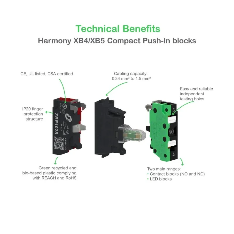 Schneider Electric Harmony XB Series Contact Block 600V 1 NC Spring Terminal ZBE1025