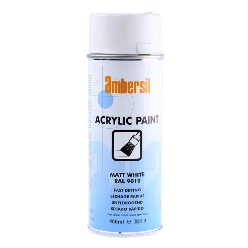 Ambersil Acrylic-Based White Matt Spray Paint 400 ml Can, White RAL 9010 Finish 31653-AB