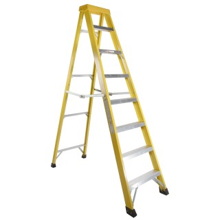 RS PRO Fibreglass Step Ladder 8 Rungs, 2.1m Platform Height, Aluminium Rungs, Fibreglass Stiles, Load Capacity 150kg 553-826